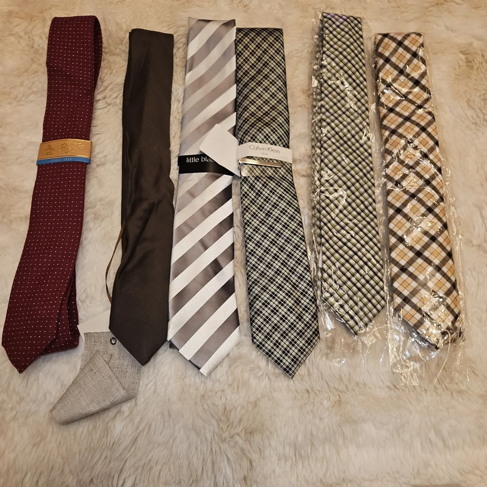 Lot Of 6 Men Slim/Skinny/Slim Ties - Brands: Calvin Klein Peguin The Tie Bar